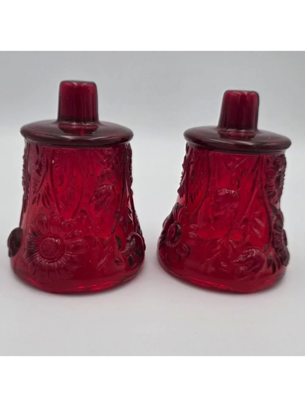 Homco Red Glass Votive Peg Candle Holders Set if 2 Vintage 3.75
